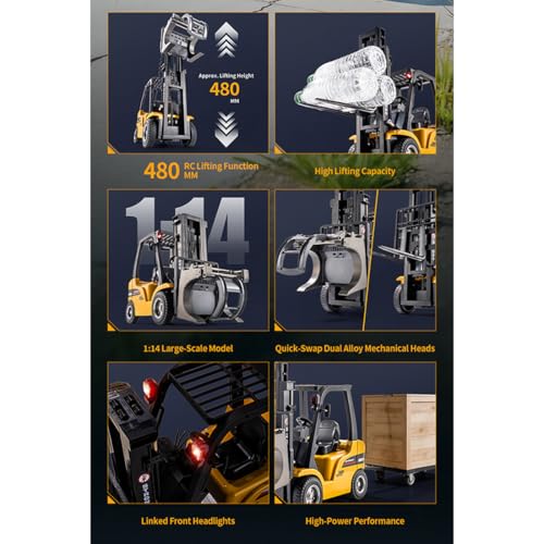 1577 1/10 RC Forklift with Trailer, 2.4G Proportional Alloy 1577 Remote Control Forklift with Liftable Fork/Grabber Attachment, RC Engineering Vehicle, Gift Collectibles - style: 1/10 RC Forklift with Trailer