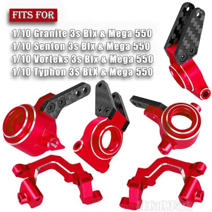 RC Aluminum Caster Block,Steering Blocks,Rear Stub Axle Carriers w/Bearings Upgrades Part for 1/10 Senton/Granite/BigRock/Vorteks/Typhon 3S Blx 4X4 Mega 550,Red
