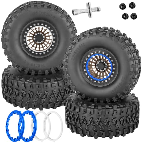 RC Aluminum 2.2" Beadlock Wheel Tires Set for 1/10 RC Crawler Car,TRX6 TRX4 SCX10 II III 90046 D90 Gen8 MST CFX VS4-10,RC Wheels 2.2 Beadlock Wheel Rims,(4PCS) Brown - color: Brown- (Rc Wheels Tires)