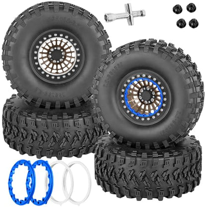 RC Aluminum 2.2" Beadlock Wheel Tires Set for 1/10 RC Crawler Car,TRX6 TRX4 SCX10 II III 90046 D90 Gen8 MST CFX VS4-10,RC Wheels 2.2 Beadlock Wheel Rims,(4PCS) Brown - color: Brown- (Rc Wheels Tires)