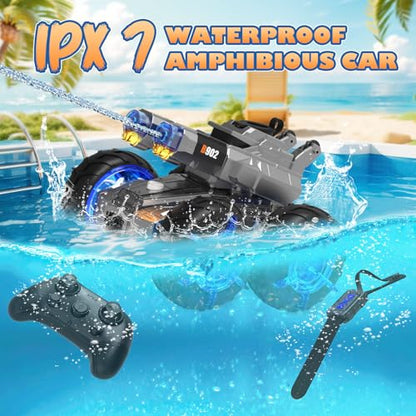 Amphibious Remote Control Car with Water Gun | Waterproof Gesture Sensing RC Stunt Cars,Monster Truck Rc Boat, Swimming Pool Toys,Birthday Gifts for Boys Girls 8+ yrs - color: Blue