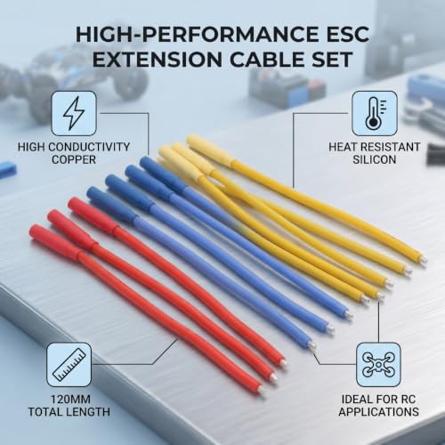 Drfeify ESC Extension Cable, 14AWG 4.0mm Banana Female Connector with 9Pcs Silicone Wire Set, for RC Brushless Motor