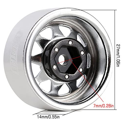 INJORA Stamped Steel 1.0 Beadlock Wheel Deep Dish for 1/18 1/24 RC (Silver) - color: Silver