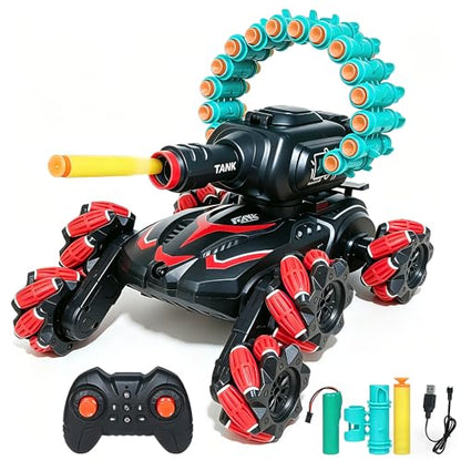 Rc Car Shoot SoftBullet,Fits for Nerf,Gesture Sensing Rc Tank that Shoots,6WD Remote Control Tank that Shoots Darts-Stunts Battle- Birthday Presents ForKids 5 6 7 8 9 10 11 12 Year Old（red）