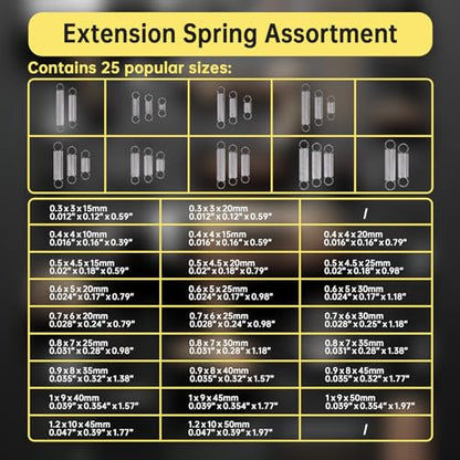 100 Pcs Extension Spring, Beesini Extension Spring Assortment Kit 25 Different Sizes, Stainless Steel Springs, Small Spring Assortment for Home Repairs, 25 Individual Bags