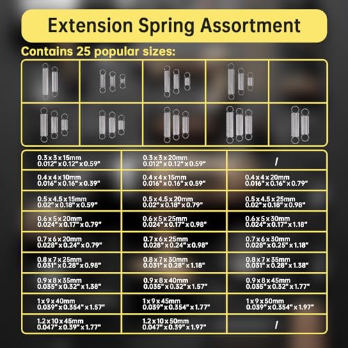 100 Pcs Extension Spring, Beesini Extension Spring Assortment Kit 25 Different Sizes, Stainless Steel Springs, Small Spring Assortment for Home Repairs, 25 Individual Bags
