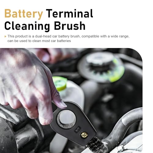 WZP 4-in-1 Car Battery Cleaning Brush, Double-Headed Double-Hole Battery Terminals Copper Pipes Cleaner Brush, Comfortable Handle and Steel Wire Bristle, Universal Cleaning Tool for Cars Machine Part