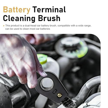 WZP 4-in-1 Car Battery Cleaning Brush, Double-Headed Double-Hole Battery Terminals Copper Pipes Cleaner Brush, Comfortable Handle and Steel Wire Bristle, Universal Cleaning Tool for Cars Machine Part
