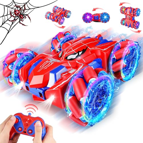 Spider Remote Control Double Sided Stunt Car for 4 5 6 7 8 Year Old Boys | 2.4Ghz Rechargeable RC Cars, 360°Rotating 4WD Off-Road RC Drift Car with Light, Birthday Xmas Gifts for Kids Age 4-6 5-7 - style: Rotate