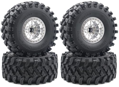 348g Weighted RC 2.2 Beadlock Wheels & Tire Set (4-Piece) Upgrades Accessories Rims for 1/10 SCX10 Wheels TRX4RC4WD and D90 RC Crawler Axial Remote Control Car 4pcs (Silver) - color: Silver