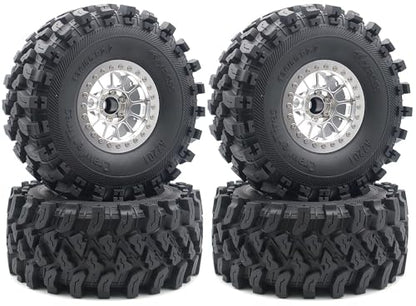 348g Weighted RC 2.2 Beadlock Wheels & Tire Set (4-Piece) Upgrades Accessories Rims for 1/10 SCX10 Wheels TRX4RC4WD and D90 RC Crawler Axial Remote Control Car 4pcs (Silver) - color: Silver