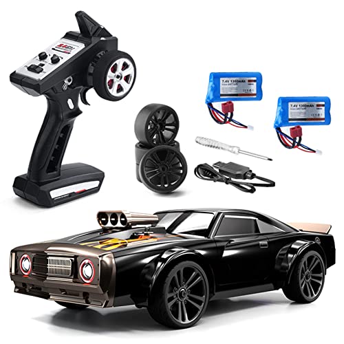 GoolRC RC Drift Car, 1:16 Scale Remote Control Car, 4WD 35KM/H High Speed Racing Car, 2.4GHz RC Drifting Car for Adults with Cool LED Lights, Extra Drift Tires and 2 Batteries (Red) - color: Red, size: 2 Batteries