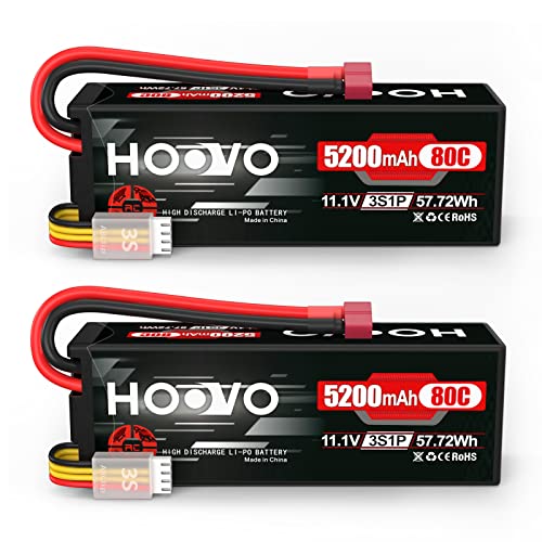 HOOVO 3S Lipo Battery 5200mAh 11.1V 80C Hardcase RC Battery T Plug(2 Pack) | for RC Cars RC Truck Helicopter Airplane