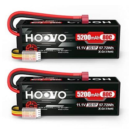 HOOVO 3S Lipo Battery 5200mAh 11.1V 80C Hardcase RC Battery T Plug(2 Pack) | for RC Cars RC Truck Helicopter Airplane