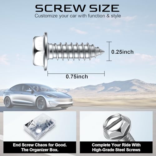 Rustproof License Plate Screws for Securing License Plates Frames and Covers on Cars and Trucks, 8 Sets Premium Stainless Steel Self Tapping Mounting Bolts, Silver - color: Slotted-Silver, size: 8 Pack