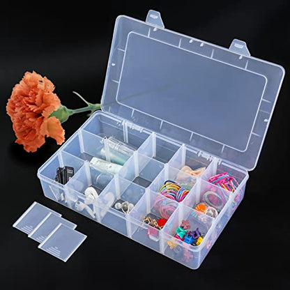 BTremary 15 Grids Clear Plastic Storage Box with Compartment, Craft Organizers and Storage, Transparent Jewelry Storage Box, Small Parts Organizer for Sewing Bead Washi Tape Thread - size: 15 Grids