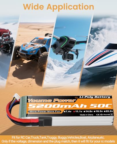 3S LiPo Battery 5200mAh Shorty 11.1V 50C RC Battery with Tr Plug Soft Case for 1/8 1/10 Scale RC Car Truck Vehicle Tank Buggy Truggy Boat Drone Airplane (2 Packs)