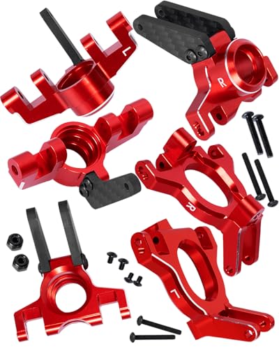 RC Alloy Aluminium Front Steering Blocks & Caster Blocks & Rear Stub Axle Carriers Upgrades Part for 1/10 Kraton 4S BLX,Outcast 4S BLX,1/8 Mojave 4S BLX,Red - color: Red(1set)
