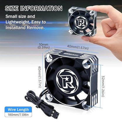 2Pack 40mm Motor Cooling Fan,16000RPM RC ESC Cooling Fan for 1/8 1/10 RC Car 540 550 Motor (Black Silver) - style: 2pack Black Silver