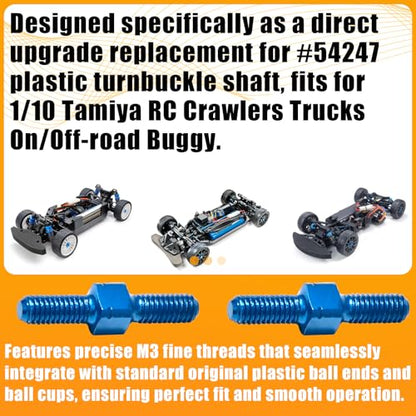 2PCS 3x18mm Aluminum Alloy Turnbuckle Shaft with M3 Thread, Push Rod Tie Rod Linkage Replacement for #54247, Compatible with 1/10 Tamiya RC Crawlers Trucks On/Off-Road Buggy Upgrade (Blue) - style: 2pcs-18mm #54247
