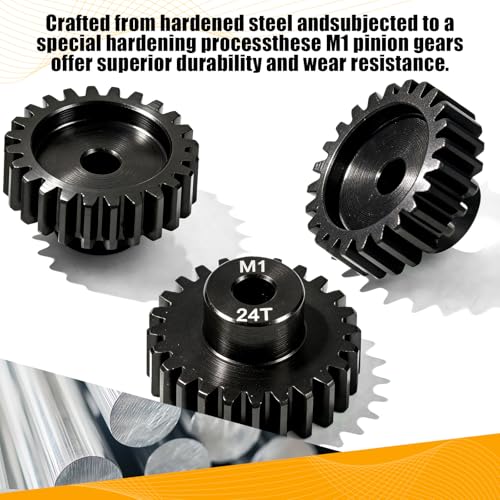 M1 Gear 24T 5mm Bore 3-Pack – High-Precision Hardened Steel Motor Pinion Gear for 1/8 1/10 RC Crawler, Monster Truck, Short Course Truck & Boat (Compatible with Traxxas Axial, FMS, HSP Redcat Losi) - style: M1 3Pcs 24T