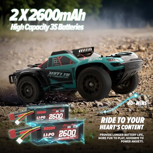 Hosim Brushless Fast RC Cars for Adults Max 50mph, 1/14 RTR 3S Electric Power 4x4 RC Truck All Terrain Off Road RC Car, Waterproof High Speed Hobby RC Remote Control Monster Trucks for Snow/Sand/Beach | RTR All Terrain Off Road 4x4 RC Truck, Two 3S 2600mA