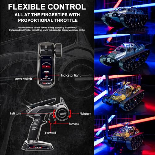 RC Tank Car 2.4Ghz Military Off Road Remote Control Crawler | RTR Ripsaw with 360°Rotation Dual Motor Gearbox Proportional Control Drift for Adult Birthday Gifts - color: Camouflage