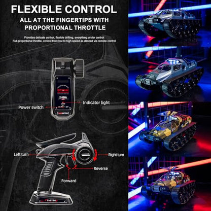 RC Tank Car 2.4Ghz Military Off Road Remote Control Crawler | RTR Ripsaw with 360°Rotation Dual Motor Gearbox Proportional Control Drift for Adult Birthday Gifts - color: Camouflage