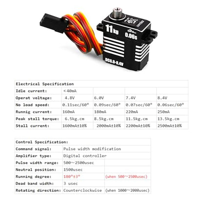High Torque 11KG Mini All-Metal Digital Servo High Pressure Coreless Motor Micro Servo Programmable for RC Car Robot(180 Degree) - style: 180 Degree