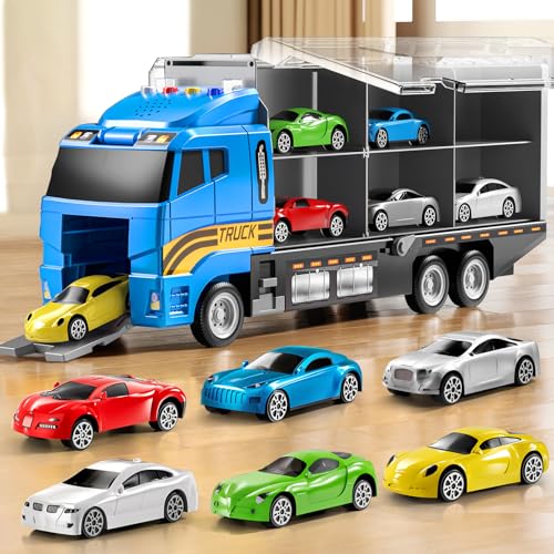 NIPLOOOW Toddler Boys Toys for 3 4 5 6 Years Old, Truck Vehicle Set with Play Mat and Die-Cast Toy Car, Transport Carrier Truck for Kids, Birthday Gifts Toys for 3 4 5 6 7 8+ Year Old Boys - style: Racing truck