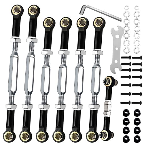 (2026 New) 74-112 mm Stainless Steel Turnbuckles with Spacers for RC Car,XZSNLYZ Upgrade Hops Up Camber Links Parts fit for 1/10 Traxxas Slash 2WD All Model, Rustler 2WD,Slash 4X4,Hoss,Stampede,Black - color: Stainless Steel & Black