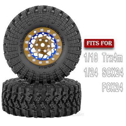 RC 1.3" Beadlock Wheel Tires Set/RC Wheels and Rim for 1/18 1/24 Trx4m SCX24 FCX24 RC Crawler Car,Aluminum 1.3 Wheel Rim Soft Rubber Tires w/Wheels Ring,Brown - color: Brown- (Wheel Tires)