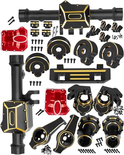 RC Upgrades Part for 1/10 TRX4,Brass Front & Rear Portal Axles,Diff Covers,Inner & Outer Portal Cover Housing,Axle Mount,Caster Blocks C Hub Carrier,Hex Hub w/Red Diff Covers,Black - color: Black (Upgrades)