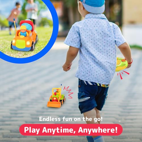 PREXTEX 2 Pack Remote Control Cars for 3-5 Year Old Boys - Truck and Tractor Toddler Toys with Easy Controllers - Sound and Light Play Features - Fun Birthday Gift Toy for Kids - style: Truck/Tractor