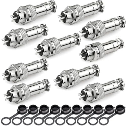 Clyxgs 3-Core Aviation Plug Connector Male Female 12mm Panel Mount Metal Wire Adapter Waterproof Cap 10PCS - style: GX12-3-10