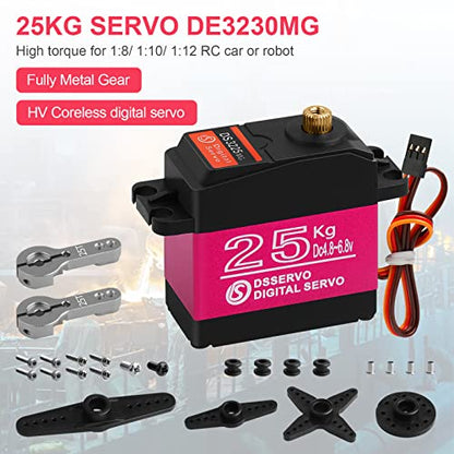 25KG High Torque RC Servo Digital Servo Full Metal Gear Waterproof with 2 25T Servo Horn Compatible with 1/6，1/8, 1/10, 1/12 RC Car Crawler Robot Control Angle 180° - style: 1 Pcs 25kg