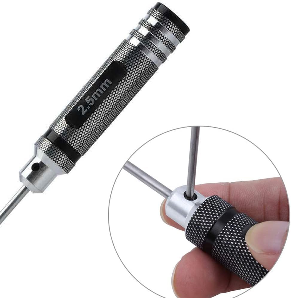 Drone Tool Kit -7Pcs RC Hex Driver Set – Steel 0.05″ Allen Wrench 0.9mm 1.5mm 2.0mm 2.5mm nut Driver 5.5mm 7.0mm Aluminum Handle Steel Hexagon Screwdriver for traxxas RC Car Truck FPV Helicopter