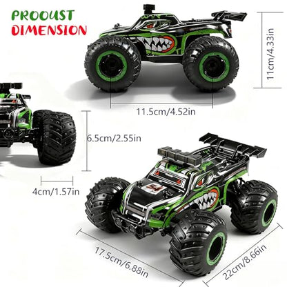 Remote Control Monster Truck for Kids: Off-Road RC Car with Headlights & Body Lights, 1:18, 20 km/h, 2WD, 2.4 GHz, All-Terrain, Rechargeable, High-Speed - Birthday for Boys Ages 4-12