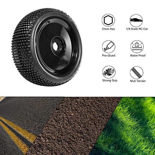 17mm hex RC Wheels and Tires for Arrma Typhon Talion 6S 3S Team Losi 8Ight 1/8 RC Buggy Tires and Wheels Pre-glued Black 4PCS - color: Black