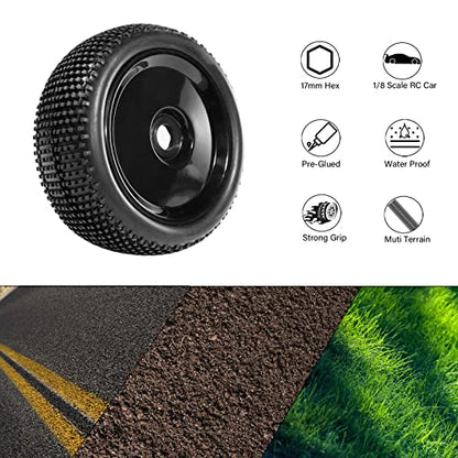 17mm hex RC Wheels and Tires for Arrma Typhon Talion 6S 3S Team Losi 8Ight 1/8 RC Buggy Tires and Wheels Pre-glued Black 4PCS - color: Black
