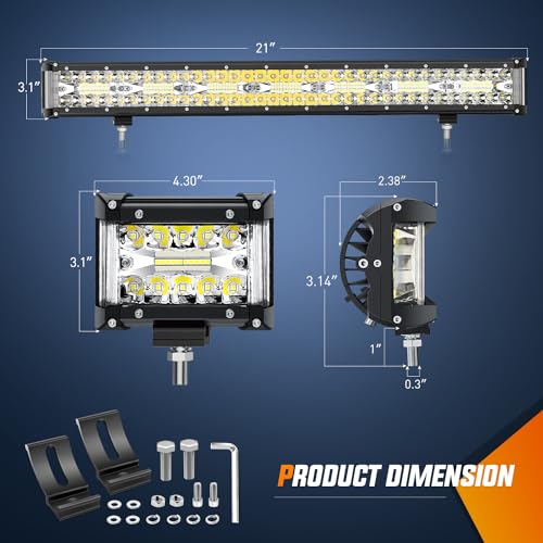 Nilight Side Shooter LED Light Bar Set 1PC 20" 2PCS 4.3" with Wiring Kit | Spot Beam Combo Bar, 16AWG Harness 5Pin Rocker Switch, Fog Driving Work Lighting on Truck Boat Tractor SUV UTV ATV, ZH615 - color: White - 20Inch Side Shooter Light Bar + 2Pcs 4.3I