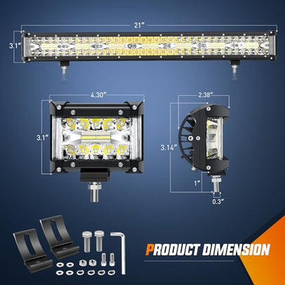 Nilight Side Shooter LED Light Bar Set 1PC 20" 2PCS 4.3" with Wiring Kit | Spot Beam Combo Bar, 16AWG Harness 5Pin Rocker Switch, Fog Driving Work Lighting on Truck Boat Tractor SUV UTV ATV, ZH615 - color: White - 20Inch Side Shooter Light Bar + 2Pcs 4.3I