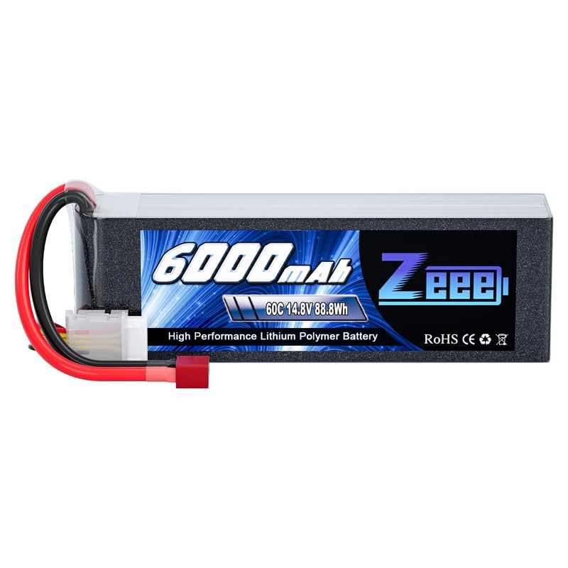 Zeee 4S Lipo Battery 6000mAh 60C 14.8V with T Connector | Soft Case Battery compatible with RC Plane Quadcopter Airplane Helicopter Car Truck Boat