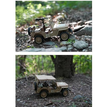 HG4-58 RC Off-Road Truck, 1/14 Scale All Terrain Dual-Speed 4WD Crawler with Sound & Lights, RTR Willys Military RC Truck Car for Hobby Enthusiasts - color: Military Green