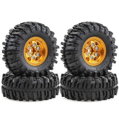 STMU 1.0in” Beadlock Wheel Tires Set for Ascent-18 APEX Axial SCX24 AX24 FCX24 Upgrade 1/24 1/18 RC Crawler Car (Golden) - color: Golden