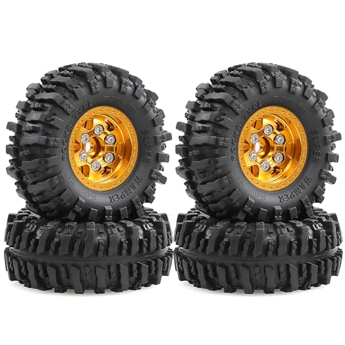 STMU 1.0in” Beadlock Wheel Tires Set for Ascent-18 APEX Axial SCX24 AX24 FCX24 Upgrade 1/24 1/18 RC Crawler Car (Golden) - color: Golden