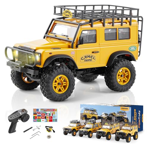 BEEZRC FMS 1/24 RC Crawler RTR FCX24M Land Rover Family Camel Trophy Edition Licensed RC Model 4WD RC Rock Truck 2.4Ghz Hobby Grade RC Car Model Mini Off Road Vehicle with Battery (Defender 90) - color: Defender 90