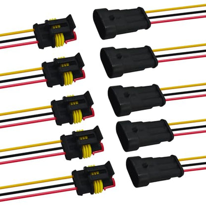 3 Pin 18 AWG Waterproof Electrical Wire Connector Kit, Push-in Quick Wire Connector with Male/Female Plugs & 10cm Pigtails, 1.5mm Series Terminal Plug for Car, Truck, Boat (5 Pack) - size: 3 Pin-5pack