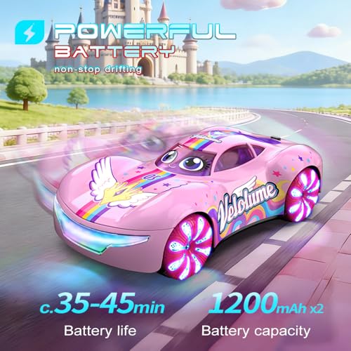 Pink Remote Control Car – 360° Rotation, Left/Right Side Crawl, Dual Mist Spray, LED Light Show, Auto Play Mode Remote Control Vehicle, RC Cars for Girls Toys for Ages 8-13 Kids, Boys Birthday Gift - color: Pink
