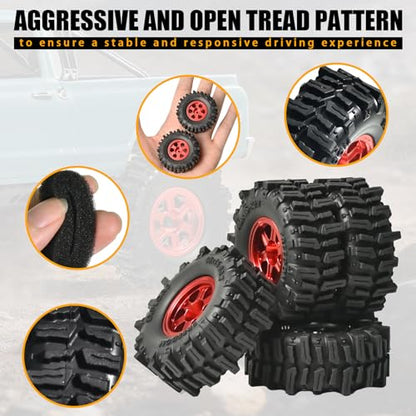 0.7” FS6 Super Soft Rubber Tires & CNC -1mm Offset Aluminum Beadlock Rims, 40×16mm Micro Crawler Wheels Tires Set for Axial SCX30 Redcat Ascent-32 1/30–1/32 RC Crawler, 4PCS Red - color: Red